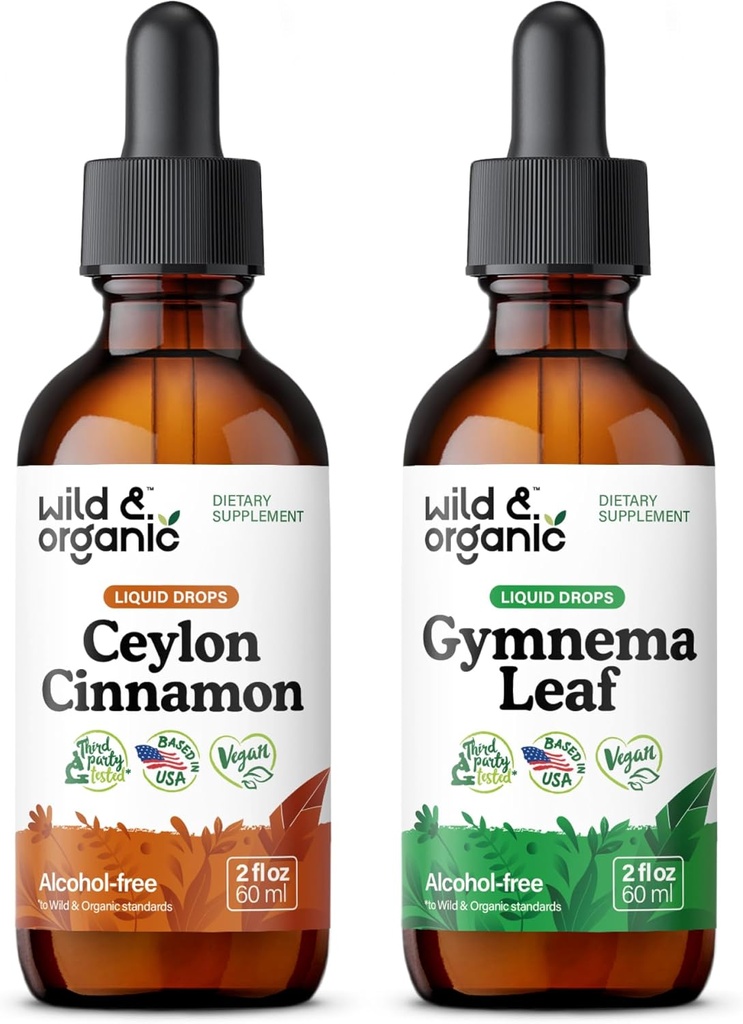 Divoká a organická cejlónska škorica Tincture 2 fl oz & Gymnema Leaf Tincture 2 fl oz