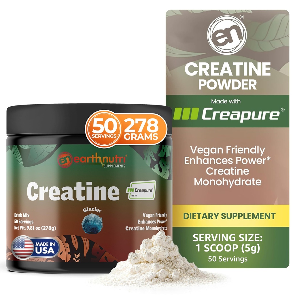EarthNutri monohydrát kreatín prášok - Pure Creatin doplnok pre svalovú silu, silu a výkon - non-GMO, bez cukru, bez prídavných látok 