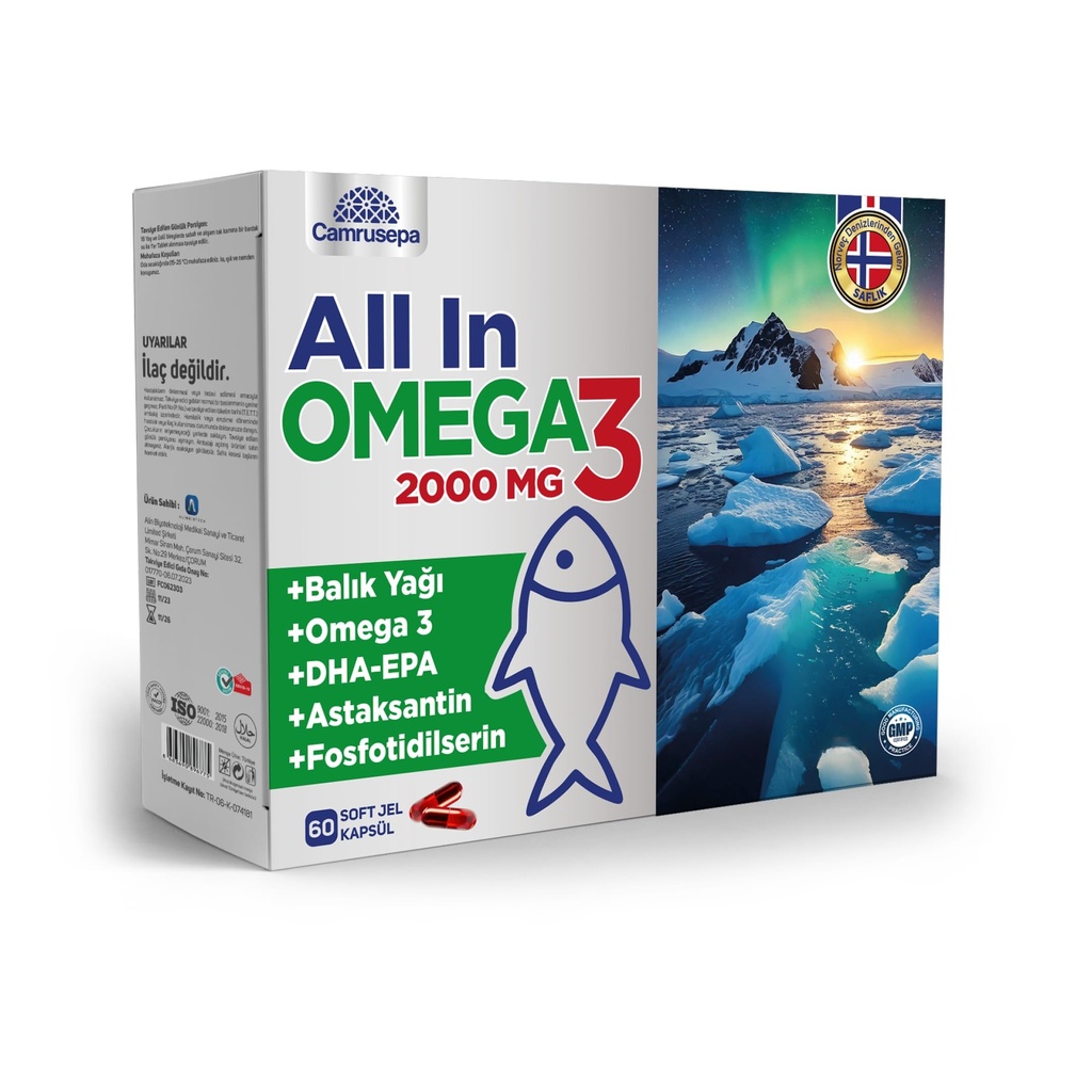 All in Omega-3 – Triglyceride Softgel Capsules for EPA & DHA, Astaxanthin & Phosphatidylserine – Supports Heart, Brain, Joint – 60 Softgels