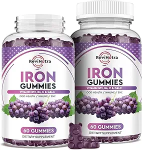 Železo Gummy - s vápnikom, zinkom, folátom a vitamínom B12, C, B6 pre dospelých a deti - Blood Builder & Energy Support for Iron Deficitability, Anémia, Vegan - 2 balenia Hroznová príchuť,60 Gumímies
