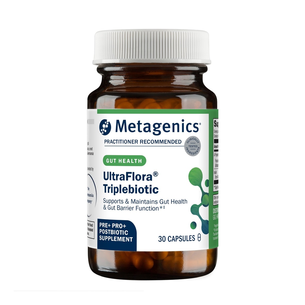 Metagenics UltraFlora Triplebiotic - Policajt-stabilné trávenie Supplement with Akkermansia for Gut Health, Microbome & Immune Support* - Obsahuje Prebiotiká, probiotiká a postbiotiká - 30 Kapsule