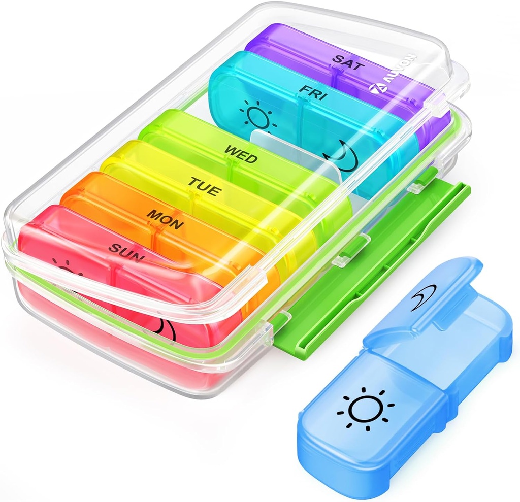 AUVON pilulka box 2 Časy denne s vlhkosťou Proof Design, Týždenný Organizátor pilulky AM PM s prenosné vreckové sloty, pilulky Prípad 7 deň s Duálnou ochranou pre vitamín, medicína, medicína, a doplnok