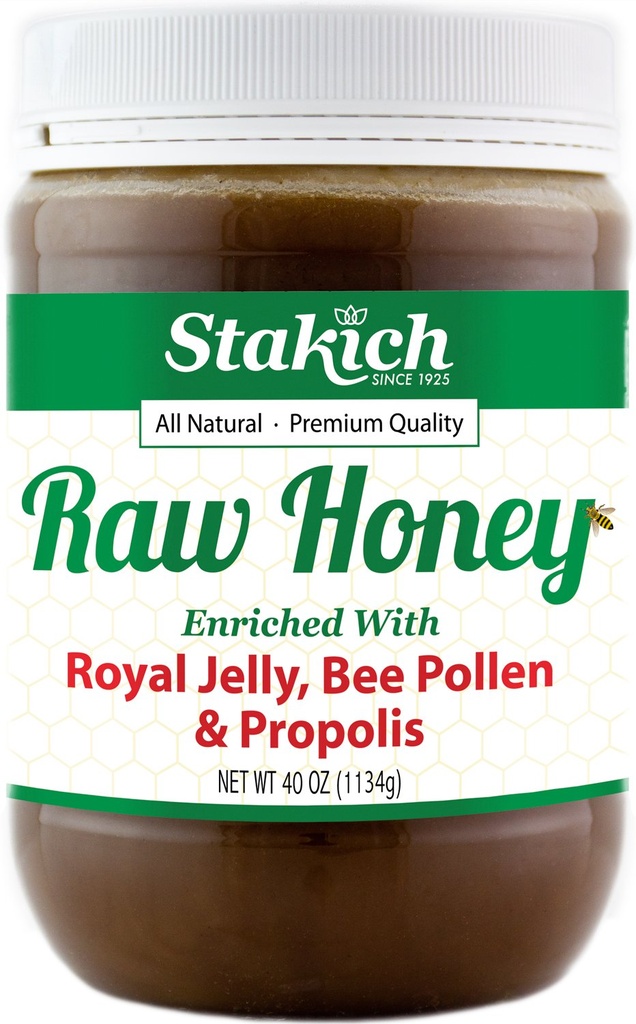 Stakich Royal Jelly, Bee Pollen, Propolis Raw Honey - Čistý, Nespracovaný, nevyhrievaný - 40 Ounce