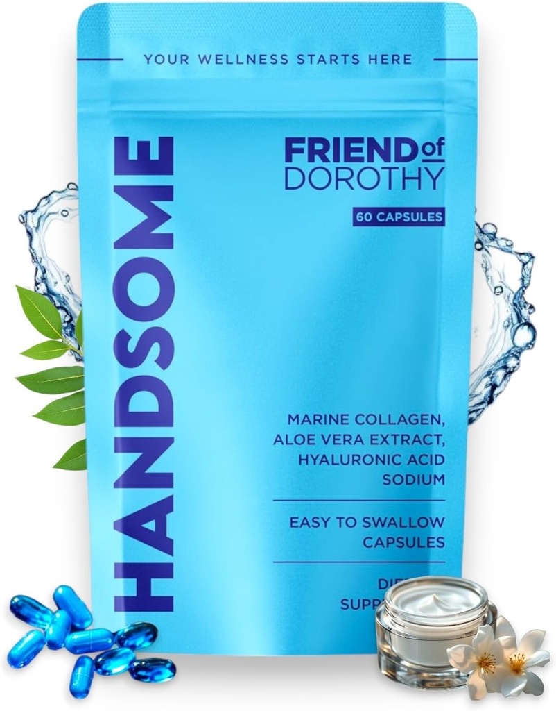 Handsome, Marine Collagen Tablety Vylepšené s Aloe Vera, Hydrolyzed Collagen Doplnky pre mužov, 60 Kapsule per Pouch
