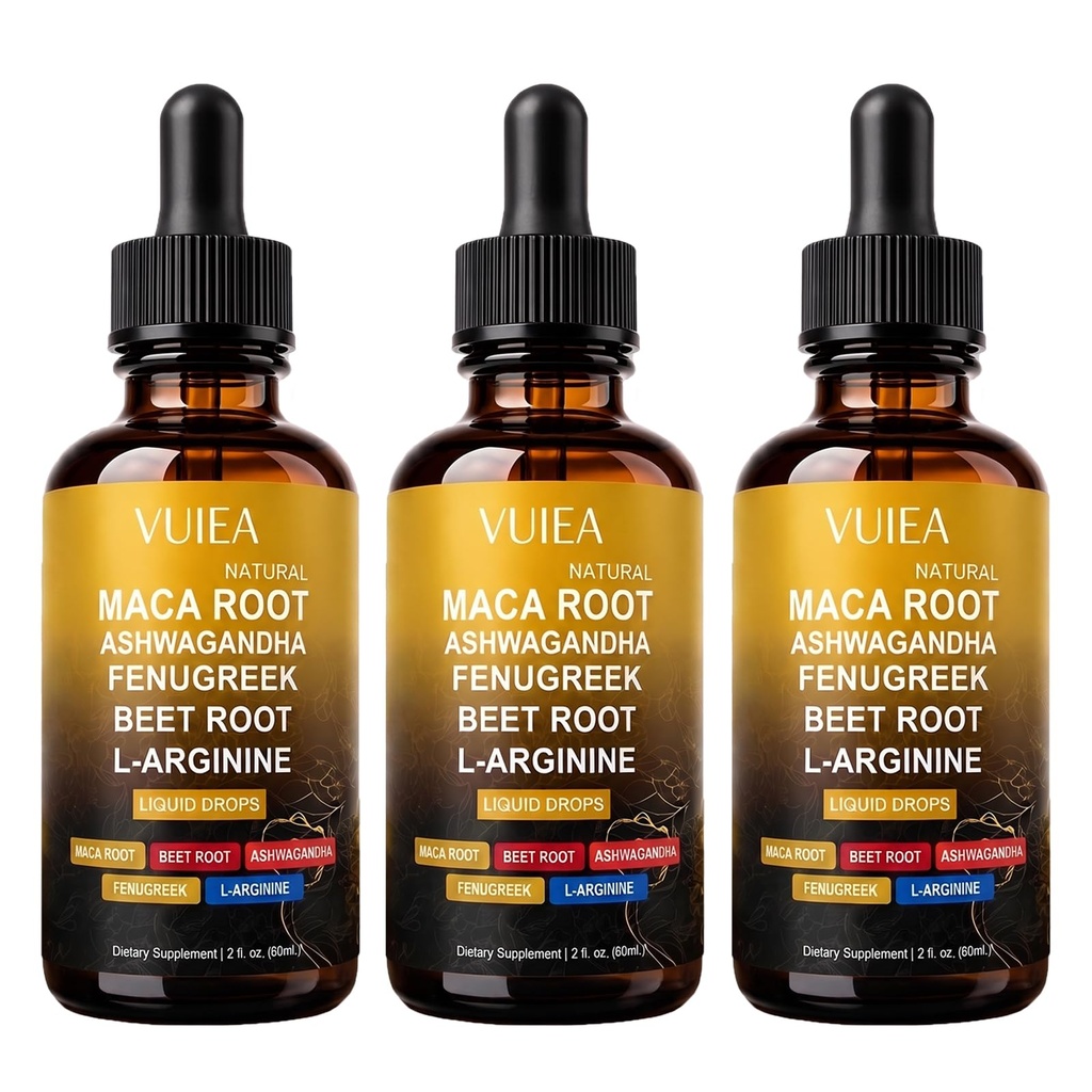 Vuiea Maca Root Drops for Women, Liquid Maca Root Supplement with Ashwagandha, Fenugreek & Beet Root, Plant Based Herbal Formula for Energy, Vitality, Balance Support & Daily Wellness，Yellow*3