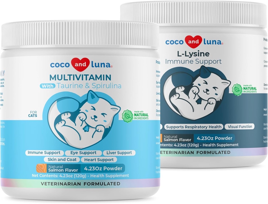 Lyzín + multivitamín pre mačky - Imunitná podpora, zdravie pokožky a plášťa, podpora očí - s EPA a DHA, taurín a Spirulina