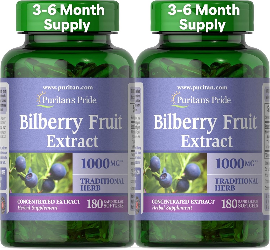 Puritánska pýcha Premium Čučoriedkový extrakt 250 mg (ekvivalent 1000 mg), 4:1 Koncentrovaný tradičný rastlinný doplnok, vitamín C, 3 až 6 mesiacov, 180 Rýchle vydanie Softgels 2-Pack