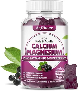 softbear vápnik Magnézium Zinok Gumies pre dospelých a deti, Suagr-bez vápnika horčíka zinok Vitamín D3 doplnok pre kostnú silu a imunitné zdravie, Mango chuť 120 Počet