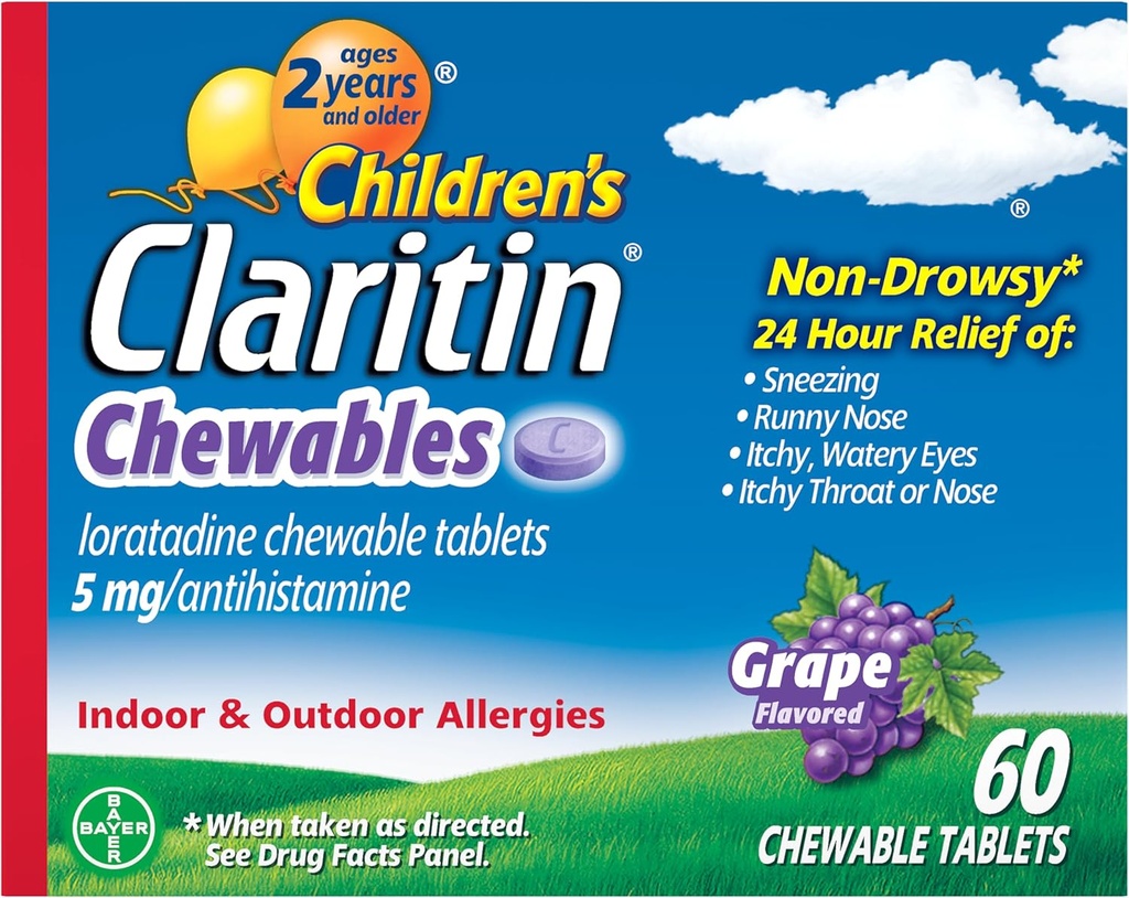 Children's Claritin Chewables 24 HR Children Alergy Medicine, Grape, 60 Count