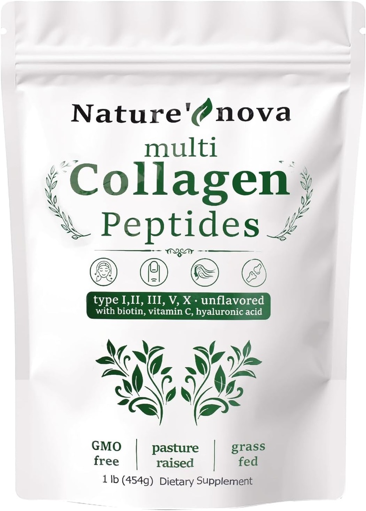 Prírodné nové multikolagénové eptidy - typ I,II,III,V,X s biotínom, kyselinou hyalurónovou, vitamín C - nearomatizovaný, ľahko rozpustený, non-GMO