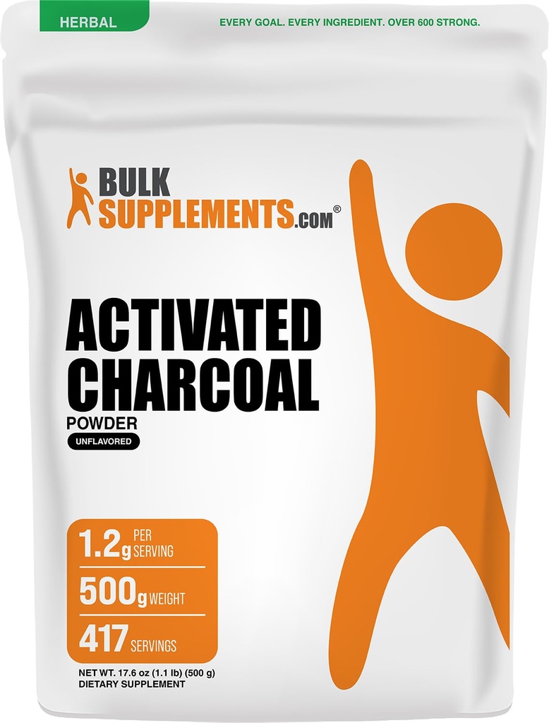 BulkSupplementments.com Aktivovaný prach z Charcoal - z Coconut Charcoal, for Teeth Whitening - Vegan & Gluten Free, 1,2 g per Serving, 500g (1,1 lbs) (Pack of 1)