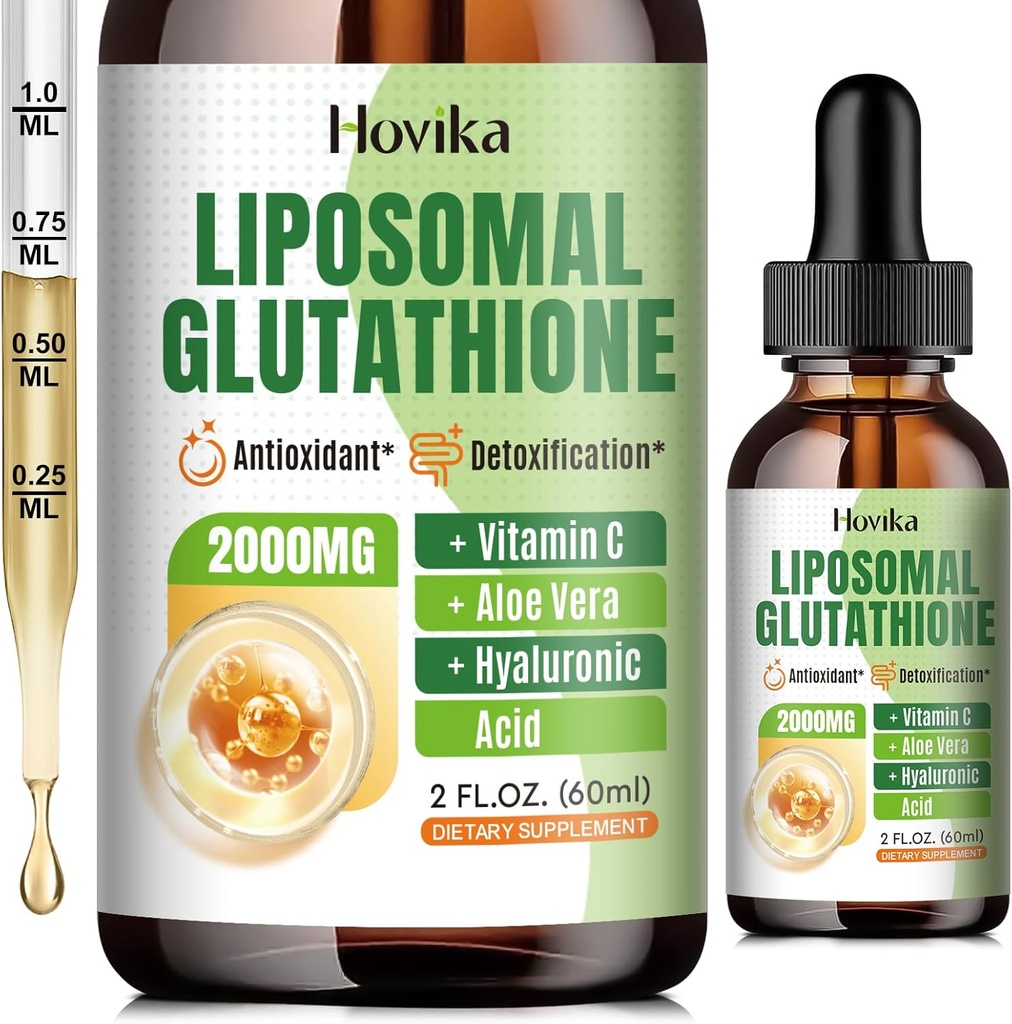 Lipozomálne Glutatión Supplement 2000 mg, Tekuté kvapky glutatiónu s vitamínom C, Master Antioxidanty pre imunitný systém, Starnutie obrany, kožné hlavy, Detox pečene - Superior Absorpcia, Vegan 2 Fl Oz