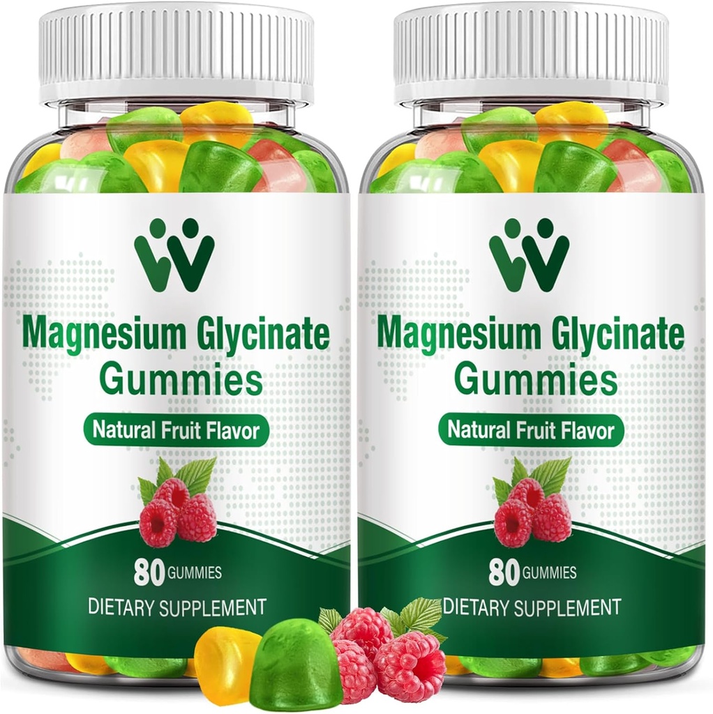 Magnézium Glycinate Gummies 400 - Horčík Supplement for Sleep,Stres a uvoľnenie svalov Pokoj Magnézové žuvačky pre dospelých a deti s vitamínom D, B6 Ovocná chuť, Vegan, 2 balenia