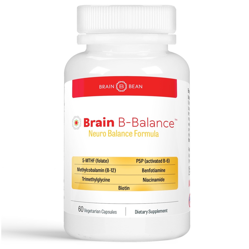 Brain B Balance: Metylated Multivitamín - Metylated B Complex Neurobalance Formula - Metylfolát podporuje náladu. Mysli. Pamäť - 60 Vegánskych kapsúl