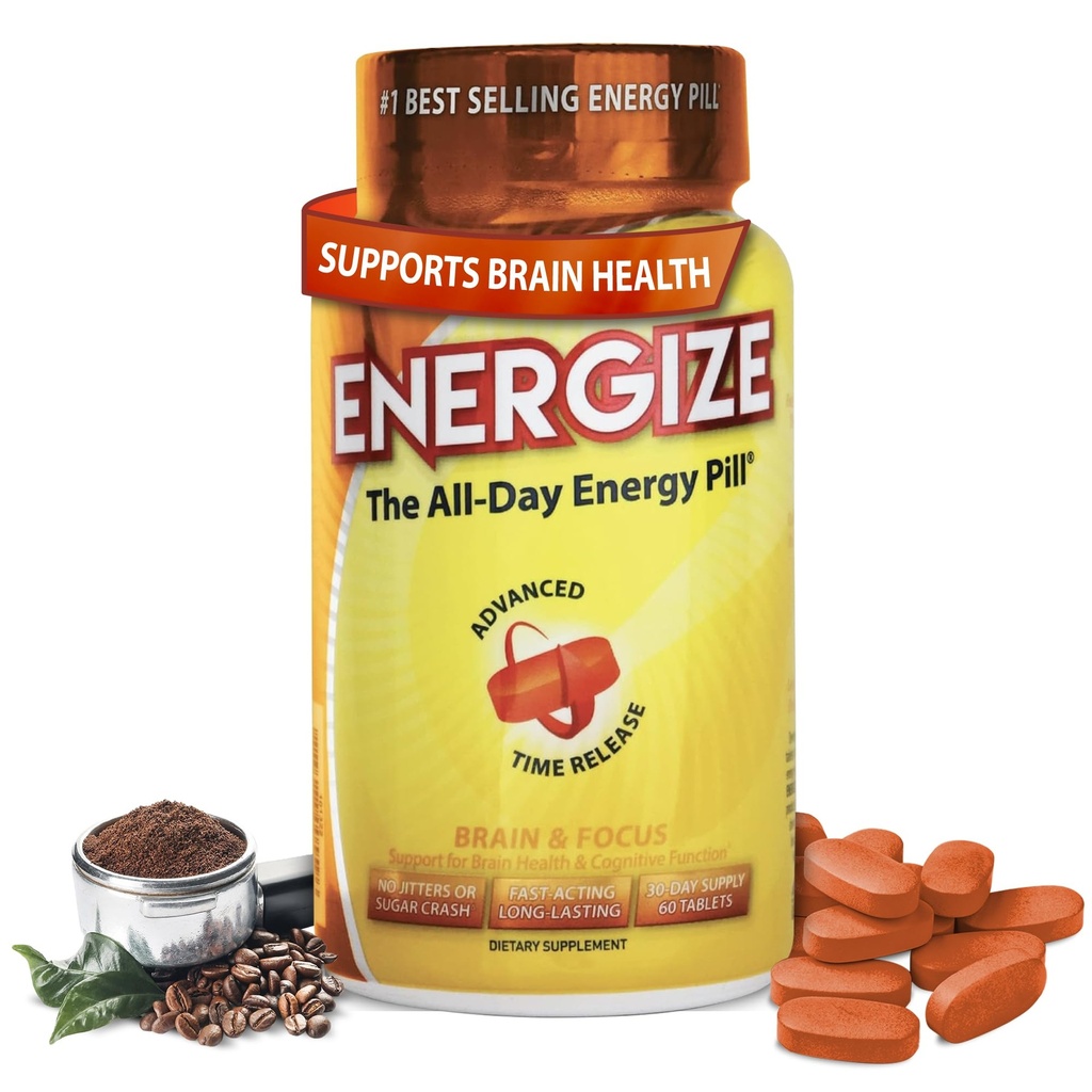 iSatori Energize Brain & Focus Caffeine pilulky - Rýchle zahájenie All Day Energy pilulky, Posilňovač mozgu, Energia a zaostrenie doplnok, Time Release Caffeine znamená žiadne nervy, žiadny Crash (60 tabliet)