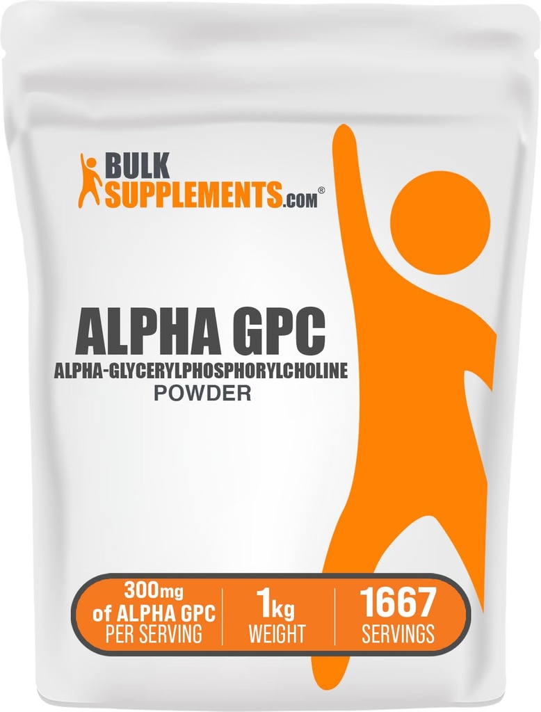 BulkSupplementments.com Alpha GPC Powder - Choline Supplements, Alpha GPC 300mg - Unflavred & Gluten Free, 600mg per Serving, 1kg (2,2 lbs) (Pack of 1)