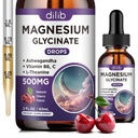 Horčík Glycinát Tekuté kvapky 500mg, s vitamínom B6, Ashwagandha, L - teanín, harmanček, horčík Glycinát Supplement Vysoká absorpcia pre spánok, Stres, Energia, Mood - Cherry chuť