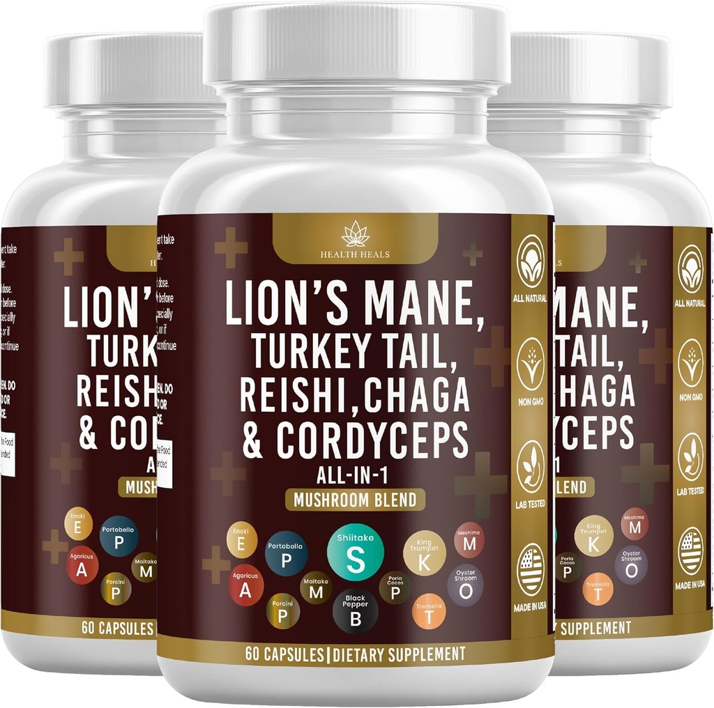 Huba Supplement s Levou hrivou Turecko chvost Reishi Cordyceps Chaga Marshmallow koreň - 180 Počet