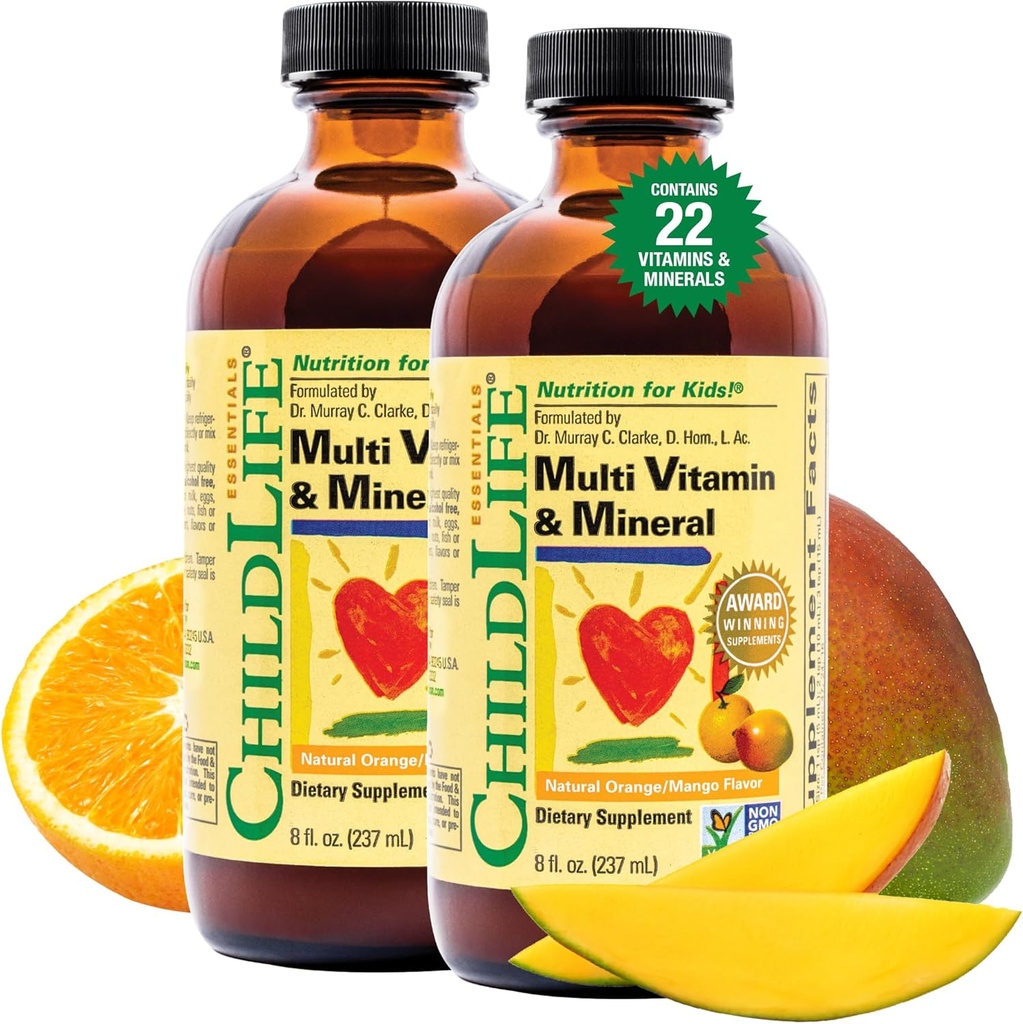ČILDLIFE ESSIENCIE Deti Multivitamíny a minerálne - deti Vitamíny, Tekutý multivitamín pre deti, Batoľa Multivitamíny, Tekuté vitamíny, Baby Multivitamín - Prírodný Orange & Mango, 8 Fl Oz (Stock of 2)