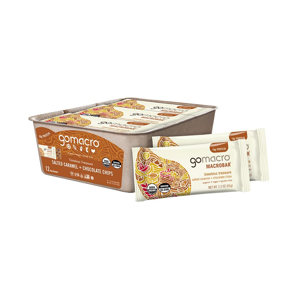 GoMacro Makrobar Organic Vegan Protein Bars - Salted Caramel + Čokoládové Chips (2,3 Ounce Bars, 12 Gróf)