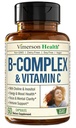 Vitamín B komplex s VIT C a kyselinou listovou (Folát) - 8 Vitamíny s vysokou potenciou B: B1, B2, B3, B5, B6, B7, vitamín B12 + biotín, cholín a inozitol. Aids Mood, Energy, Nervový systém a Imunitná podpora