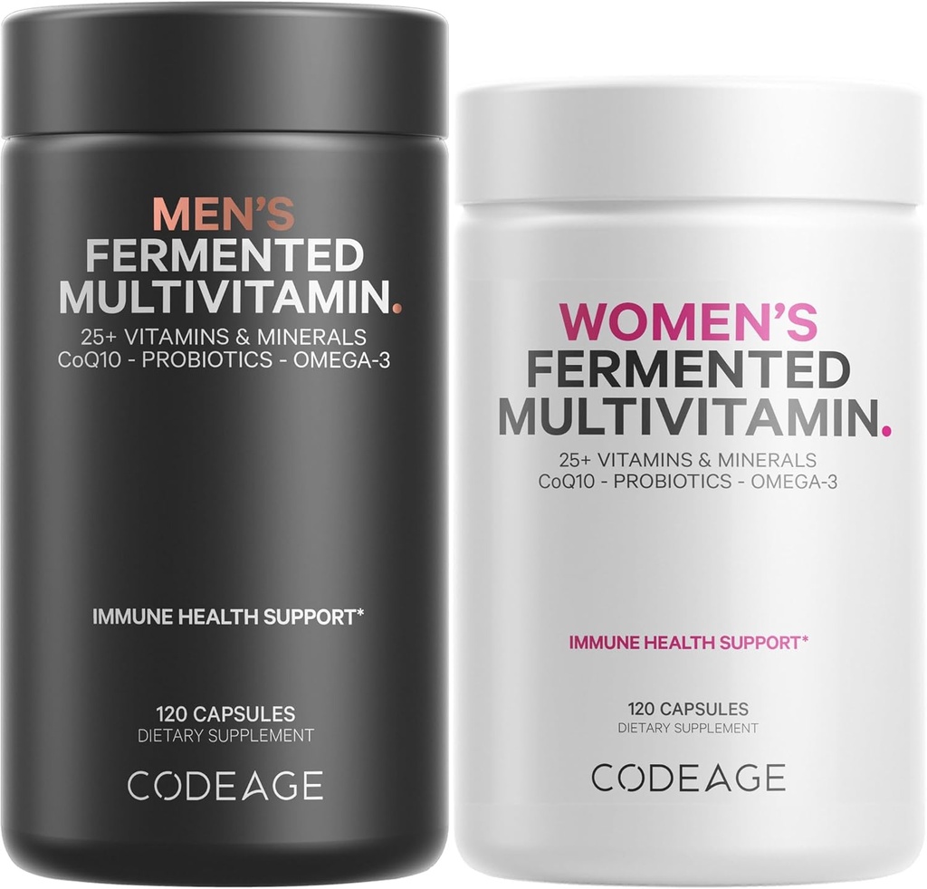 Codeage Daily Multivitamín Bundle: Dámske a pánske multivitamíny, B-vitamíny, probiotiká, potravinové zmesi, 120 Kapsule na fľašu