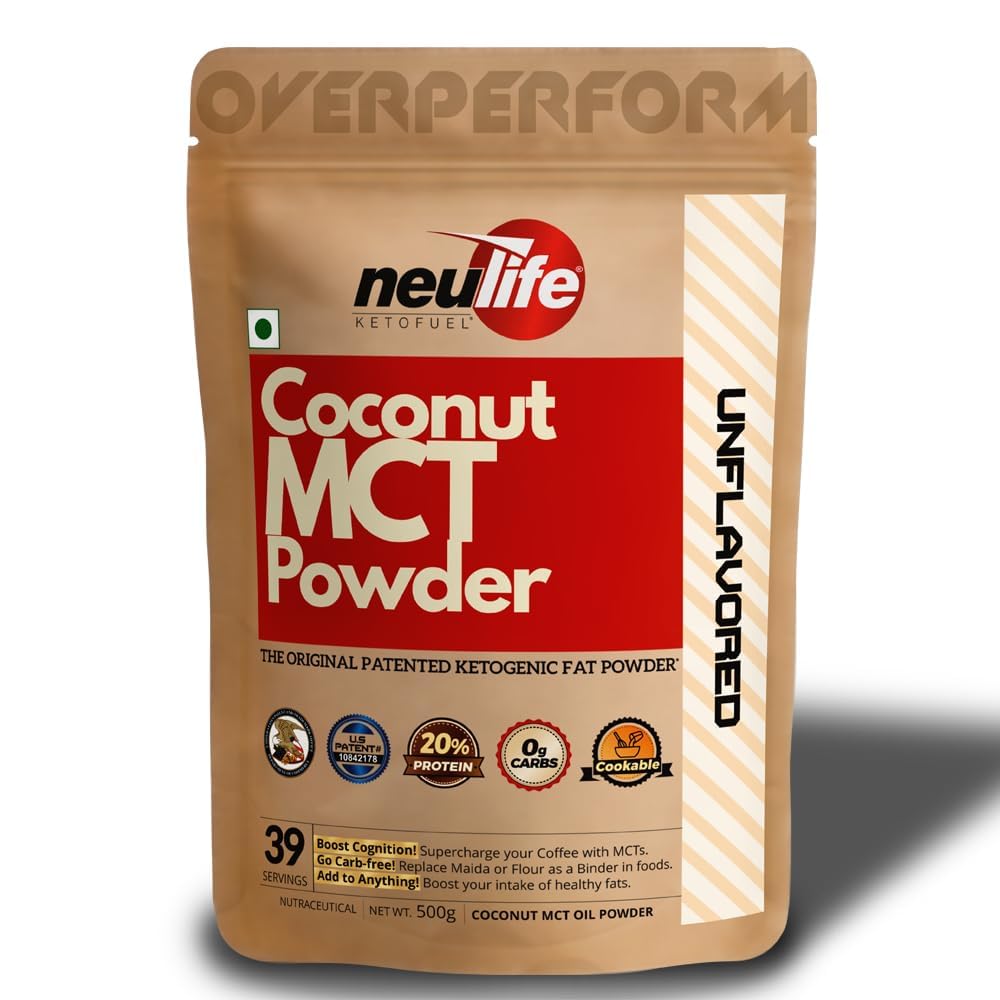 KETOFUEL Neulife Original Keto MCT Oil Powder for Coffee, Desserts & Baking | U.S. Patented Product, Zero Carb, 500g | Unflavored, Natural MCT Oil Powder for Keto and Low-Carb Diets