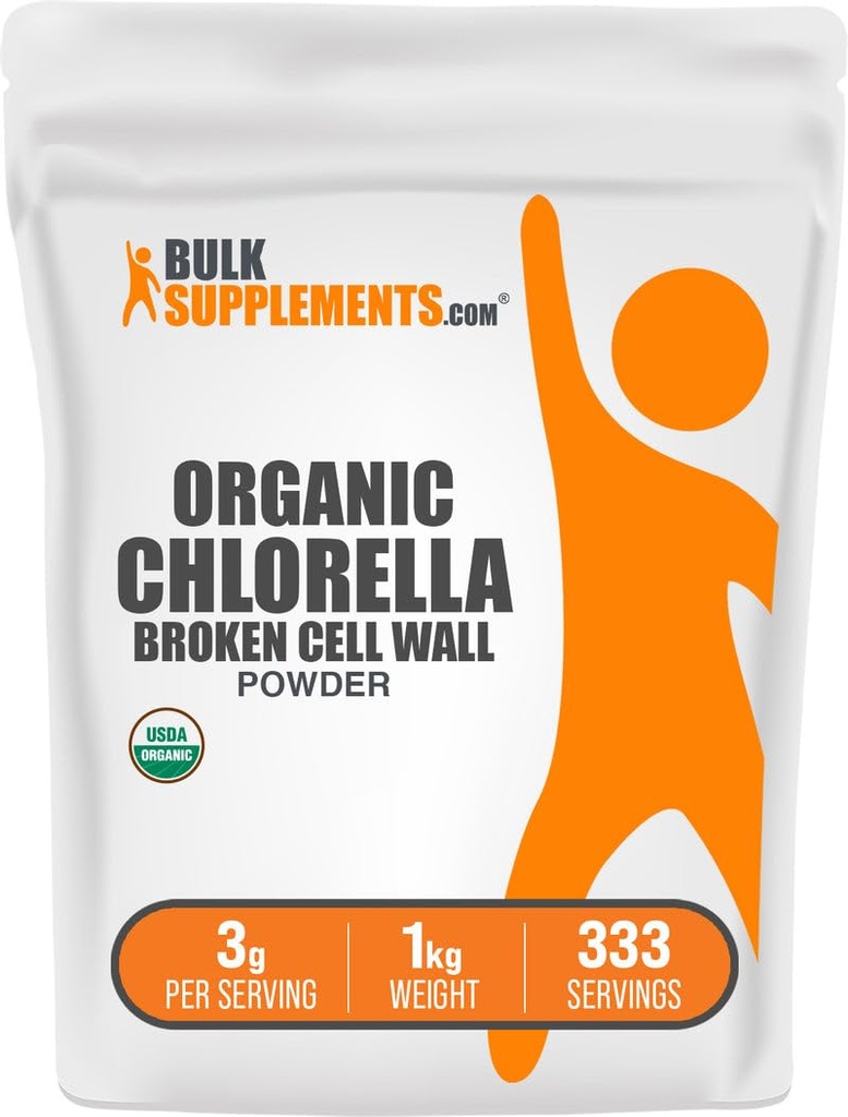 BulkSupplementments.com Organic Chlorella Powder - Broken Cell Wall, Green Superfood Powder, Chlorella Supplement - Gluten Free, 3g per Serving, 1kg (2,2 lbs) (Pack of 1)