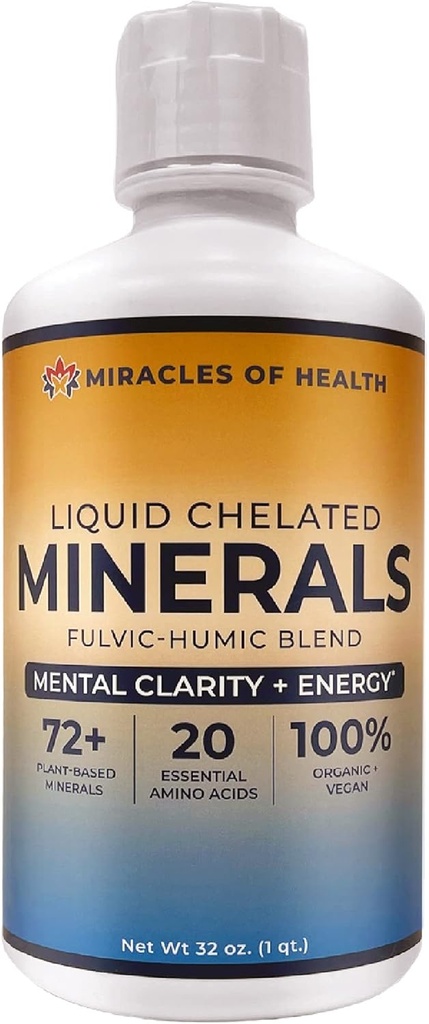 Liquid Chelated Minerals - Organic Humic Fulvic Mineral Blend - 72+ Plant-Based Minerals, 20 Essential Amino Acids - 100% Natural - 1 Month Supply, 32 fl. oz