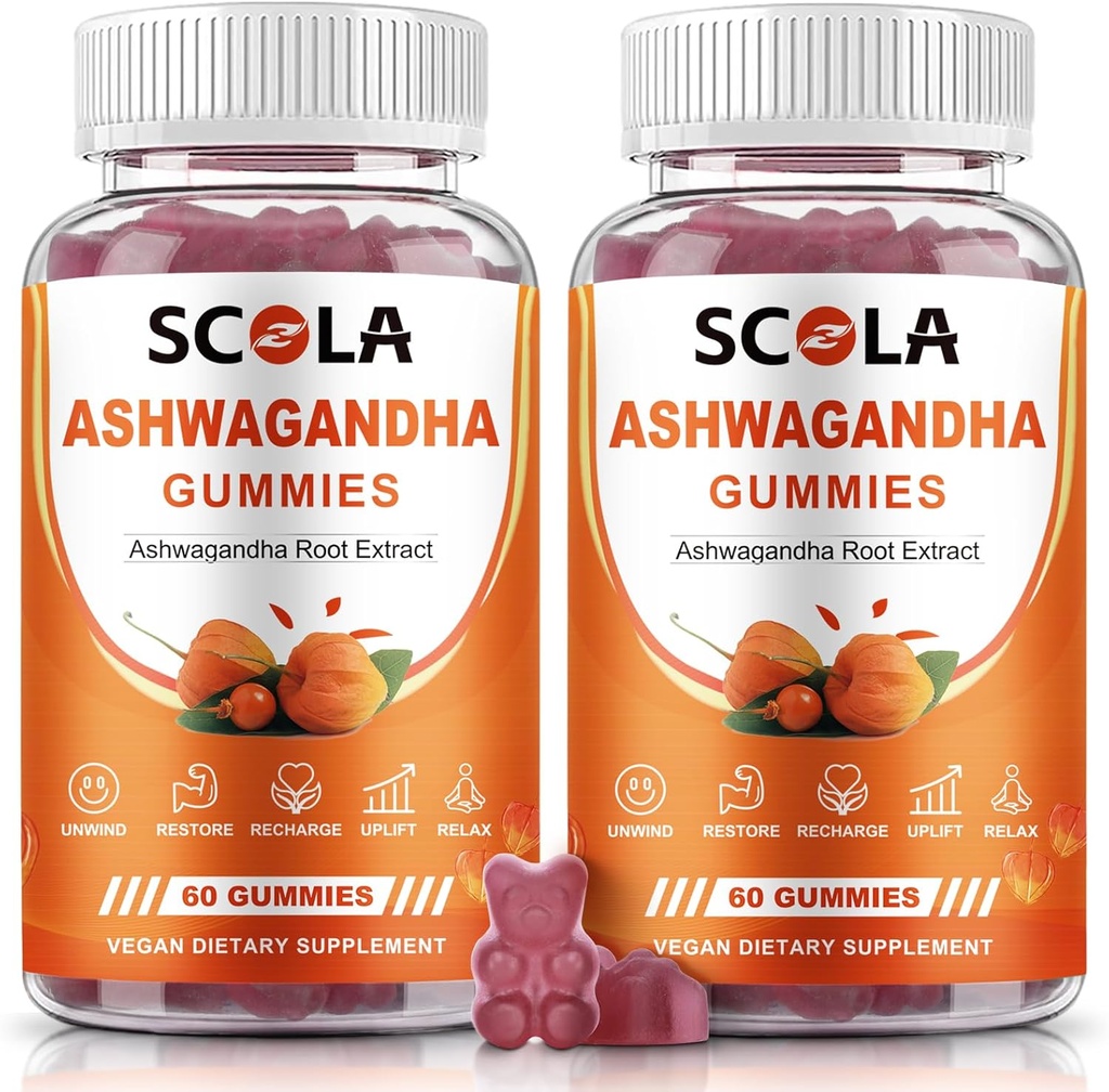Ashwagandha Gummies, Pokojné Gummies s Ashwagandha Root Extract Vitamín D Zinok, Ashwagandha Supplement for Sleep Stress Balance, Vegan, Non-GMO, Gluten-Free, 120 Count