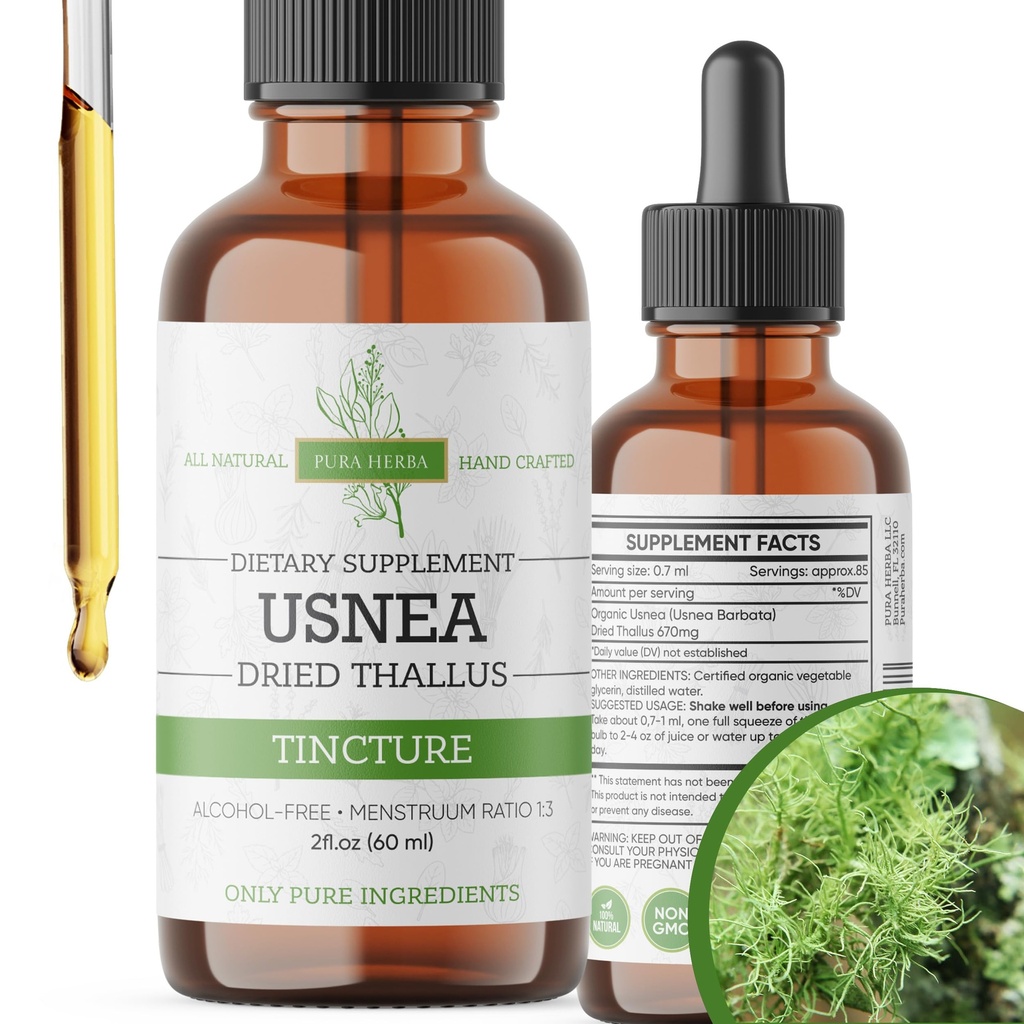 Organic Usnea Liquid Drops - Prírodná imunitná podpora a zdravie dýchacích ciest pre dospelých - Vegan, bez alkoholu, Made in USA, 2 Fl Oz
