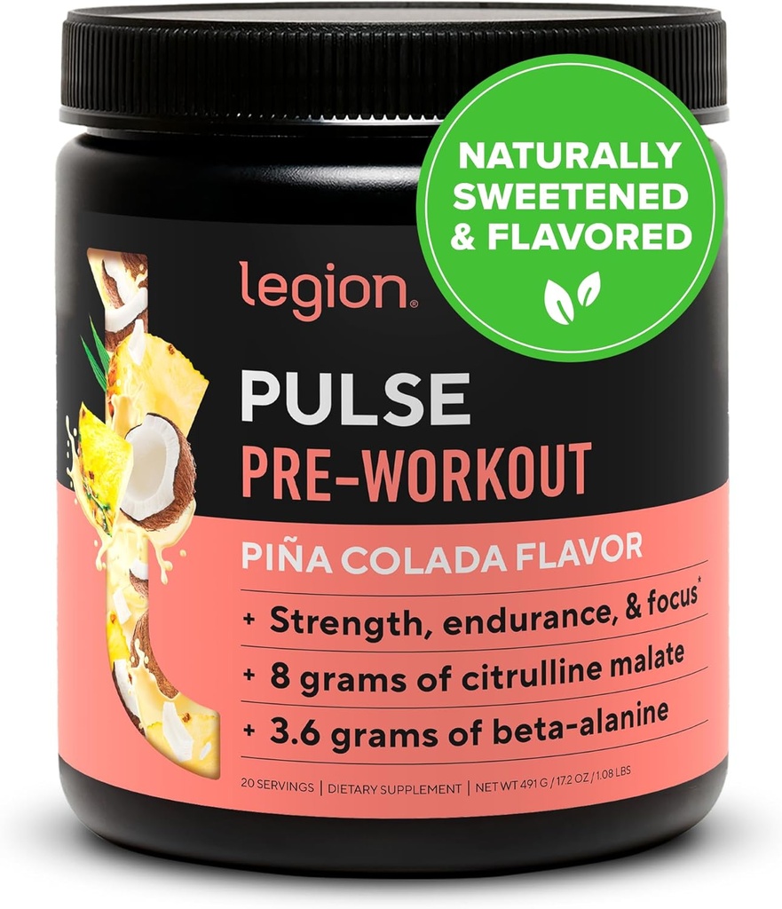 LEGION Pulse pred tréningom - Všetky prírodné oxidu dusnatého Drink na zvýšenie energie, Kreatín bez, prirodzene sladené, Beta Alanyne, Citrulín, Alpha GPC (Pina Colada)