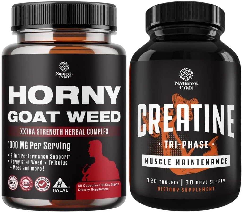 Bundle of Horny caps Weed Extract Complex pre mužov a ženy Vylepšená energia a vytrvalosť a vysoká sila Trifáza Kreatinové pilulky - Optimálny svalového Builder Creaine Doplnok pre mužov a ženy