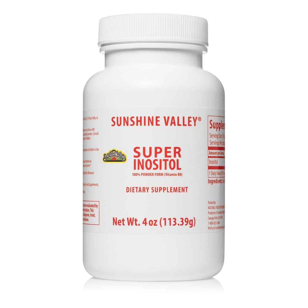Sunshine Valley® Super Inozitol, vitamín B8 práškové diétne doplnky, Natural PCOS Fertility Supplement, Hormonal Balance & Healthy Ovarian Function Support - 4 oz