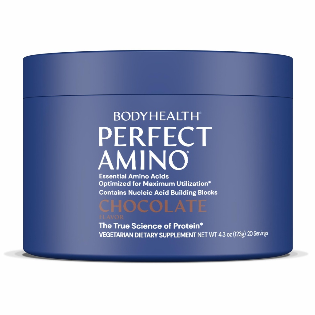 BodyHealth PerfectAmino Powder - BCAA a EAA Powder pre pre a po tréningu - Aminokyselinový nápoj pre mužov a ženy na podporu chudého svalstva a zotavenie - Čokoláda - 20 porcií
