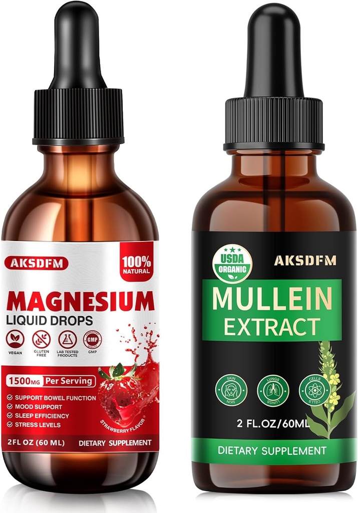 Bundle - Magnézium Glycinate Liquid & Mullein Leaf Extract - Podpora na zmiernenie stresu a podpora dýchania