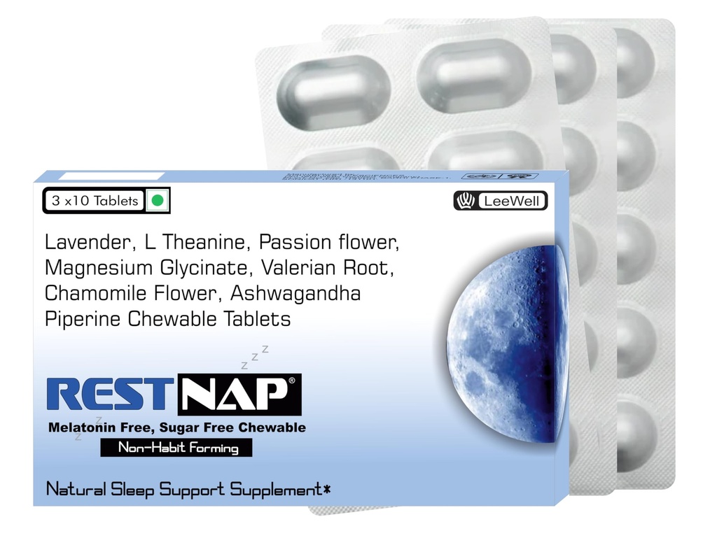 Restnap by LeeWell Melatonin-free Chewable Sleep Supplement -30 Tablets