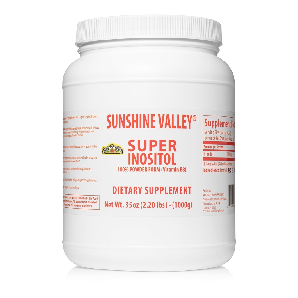Sunshine Valley® Super Inozitol, vitamín B8 práškové diétne doplnky, Natural & PCOS Fertility Supplement, Hormonal Balance & Healthy Ovarian Function Support - 35oz
