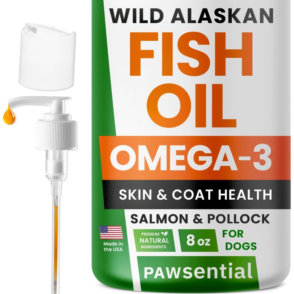 Omega 3 Rybí olej pre psy a mačky - Made with Wild Aljašský lososový olej; Liquid Fish Oil Supplement pre domáce zvieratá s Omega 3 EPA+DHA mastné kyseliny; skutočné zložky, Real Chute 