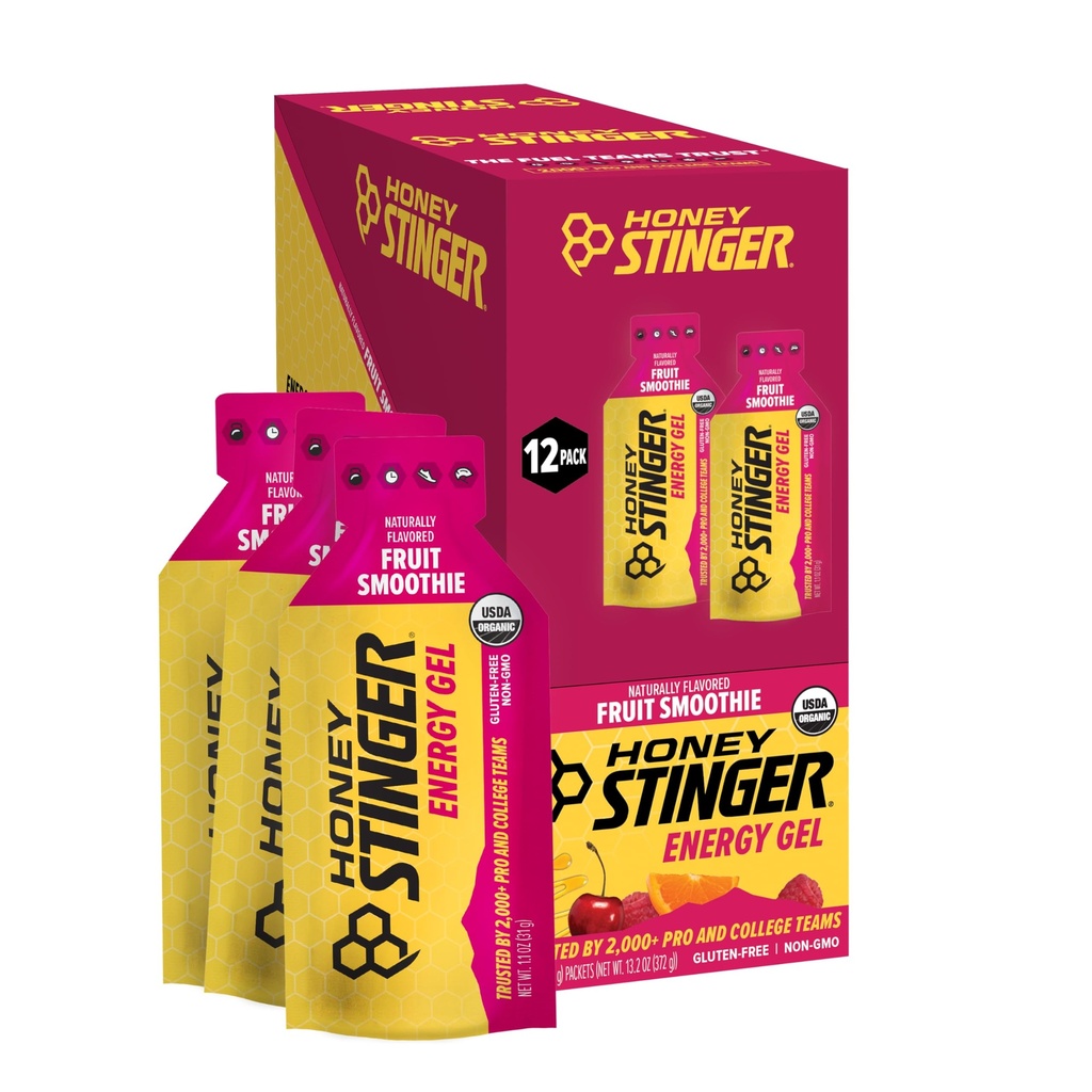 Honey Stinger Organic Fruit Smoothie Energy Gel, Gluten Free & Caffeine Free, pre cvičenie, beh a výkon, Športová výživa pre domáce & Gym, Pre a stredné cvičenie, 12 Balenie, 13.2 Ounce