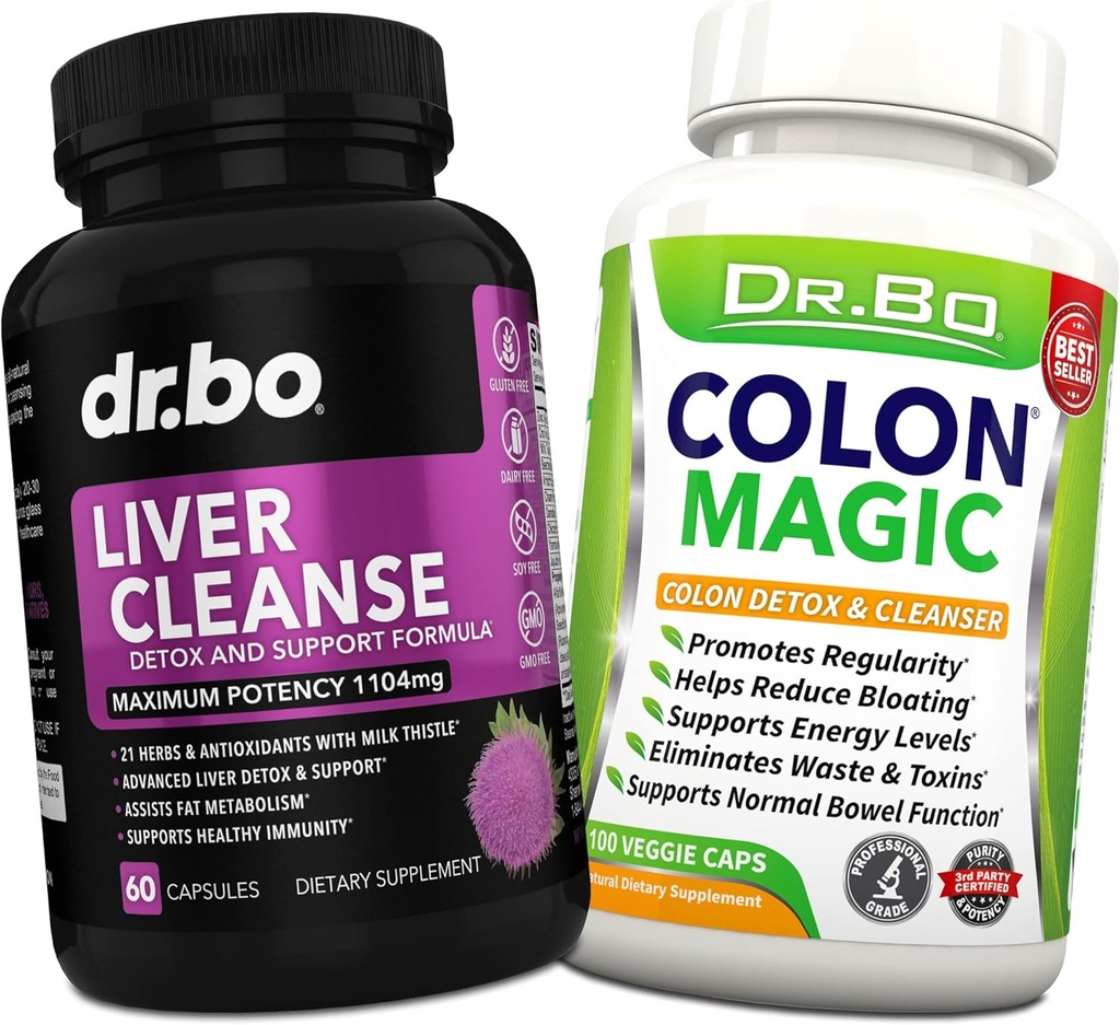 Liver & Colon Cleanse Detox Support Supplement - Natural Bowel Cleanser Pills for Intestinal Bloating & Daily Constipation Relief - Milk Thistle Dandelion Caps & Aid Gallbladder Supplements