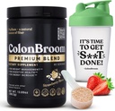 ColonBroom Premium Psyllium Husk prášok (jahoda, 60 Servings) + Shaker fľaša pre Colon Broom Fiber Powder Drink Bundle - Kolón očistiť pre Bloating Relief & Gut Health - Fiber Powder Supplement