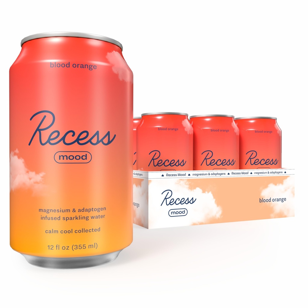 Recess Mood Magnézium & Adaptogen Drink, Relaxačný nápoj, 12 unca (Blood Orange, 12 balení)