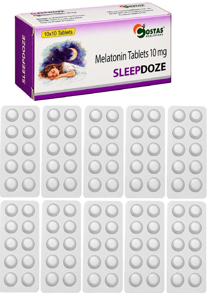 SLEEPDOZE Melatonin Tablets 10mg Mouth Dissolving Chewable Tablet for Restful Deep Sleep Support | Non-Habit Forming| Sleeping Supplement Pills | 100 Tablets