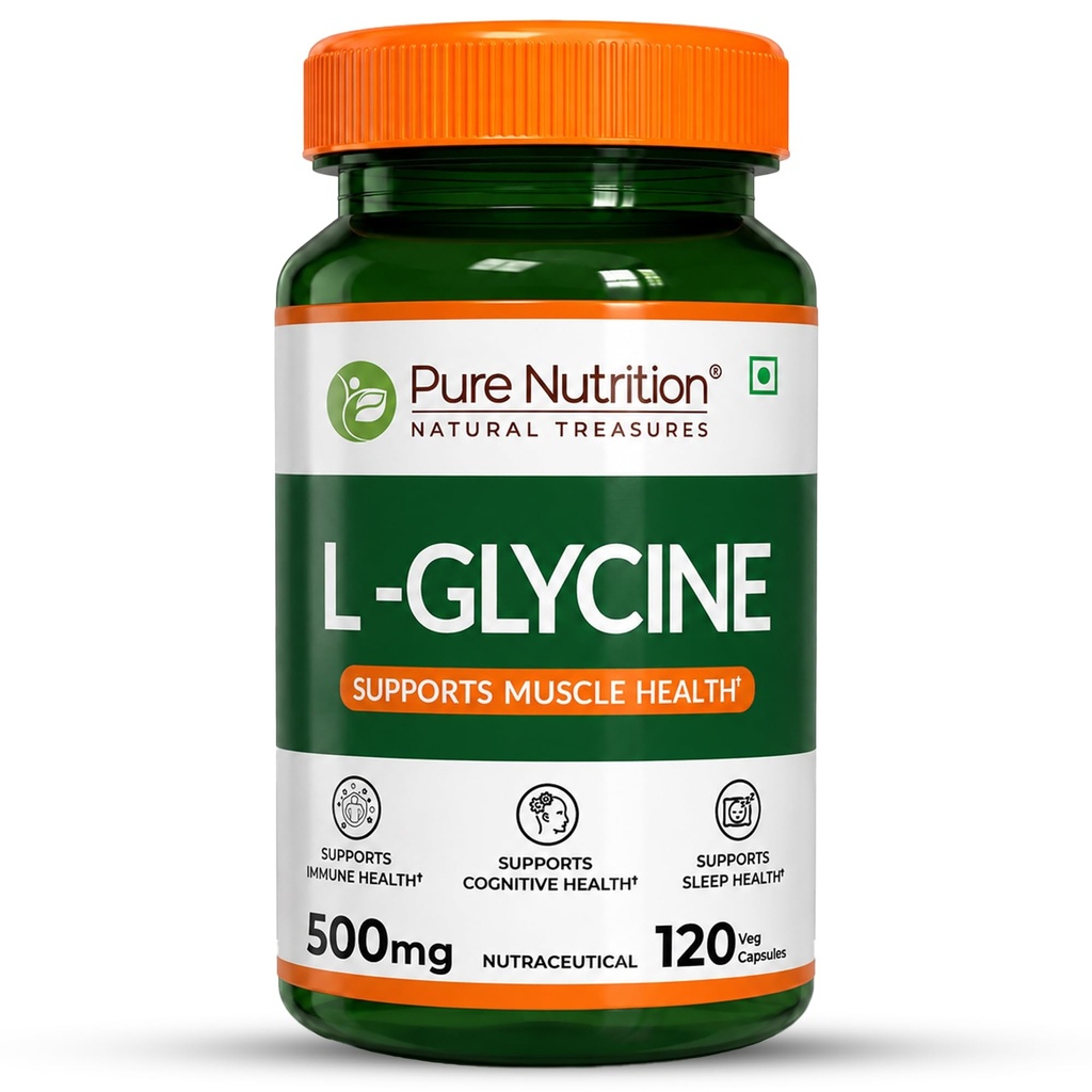 Pure Nutrition L Glycine Supplement (500mg) 120 veg Capsules | Supports Muscle Health, Brain & Sleep Health | Support Strong Immune System & Cellular Health