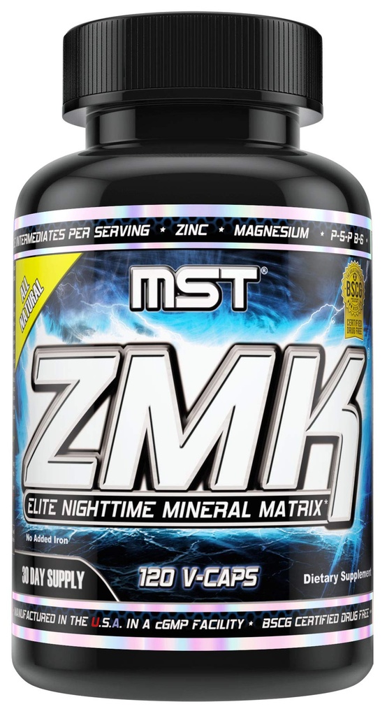 MST ZMK (Zinc & horčík ako krebs Cheláty (ako citrát, fumarát, malát, sukcinát, alfa-keto-glutarát). S minerálnou podporou zmes a stopové minerály. Podpora ATP, spánok, zotavenie svalov, 120 V Caps