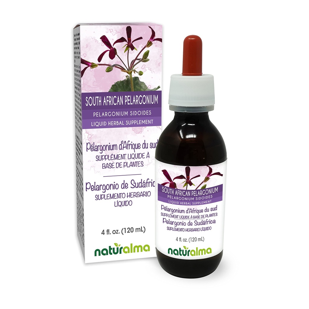 Naturalma South African Pelargonium alebo Umckalooaba (Pelargonium sidoides) Root Alkohol-Free Tinture - 4 fl oz Liquid Extract in Drops - Bylinné doplnok - Vegan