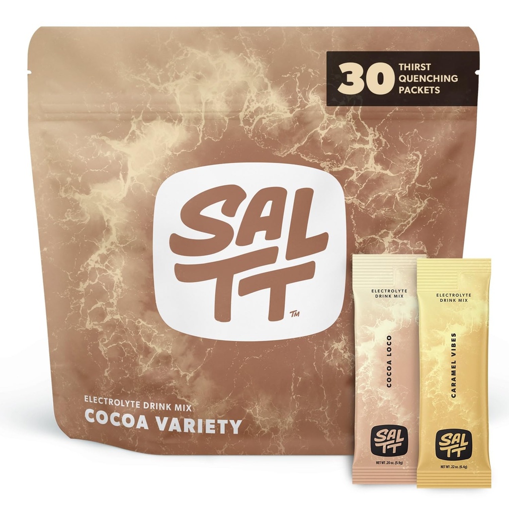 SALTT Electrolytes prášok pakety, kakao odrody balenia (30 pakety) - horčík, draslík, sodík, stopové minerály - Vegan, bez cukru, Gluten zadarmo - cestovanie Essentials - Made in USA