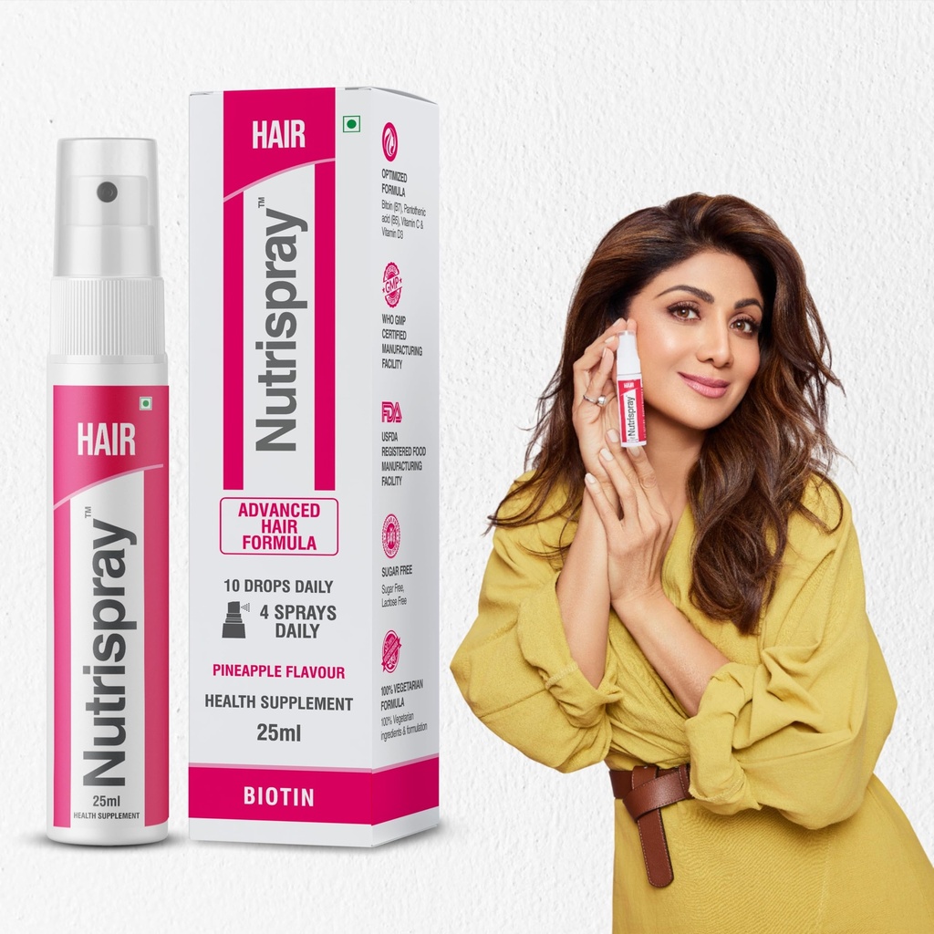 Hair Biotin Oral Spray – 25ml (Pack of 1) | Biotin (B7) + Vitamin B5 | Supports Hair Growth, Stronger Nails & Skin | Fast-Absorbing Sublingual Supplement | Pineapple Flavour