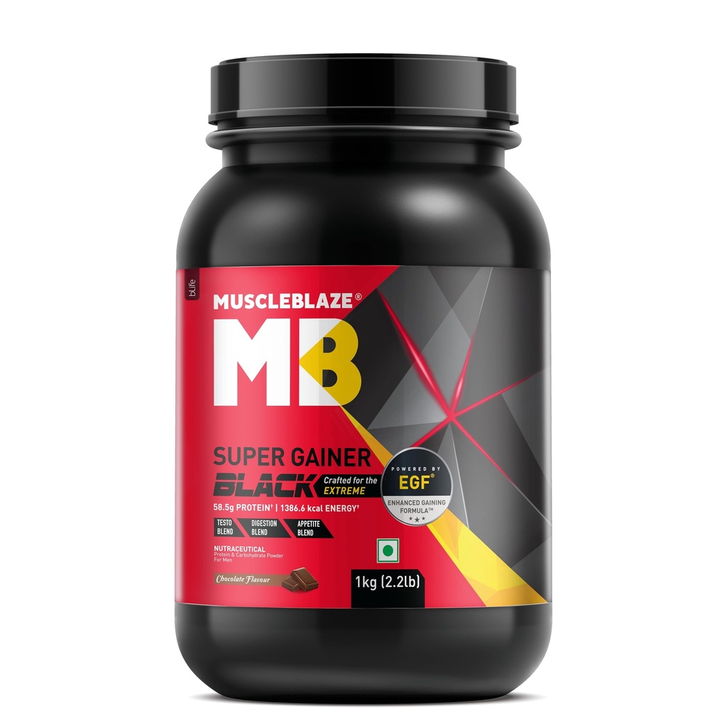 MuscleBlaze Super Gainer Black, Chocolate, 1kg (2.2lbs)